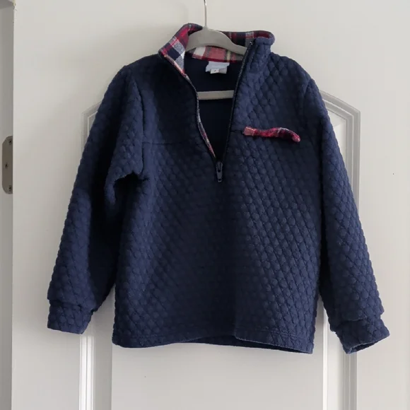 Bella Bliss Quilted Navy Pullover with Plaid Accent - Picture 1 of 1